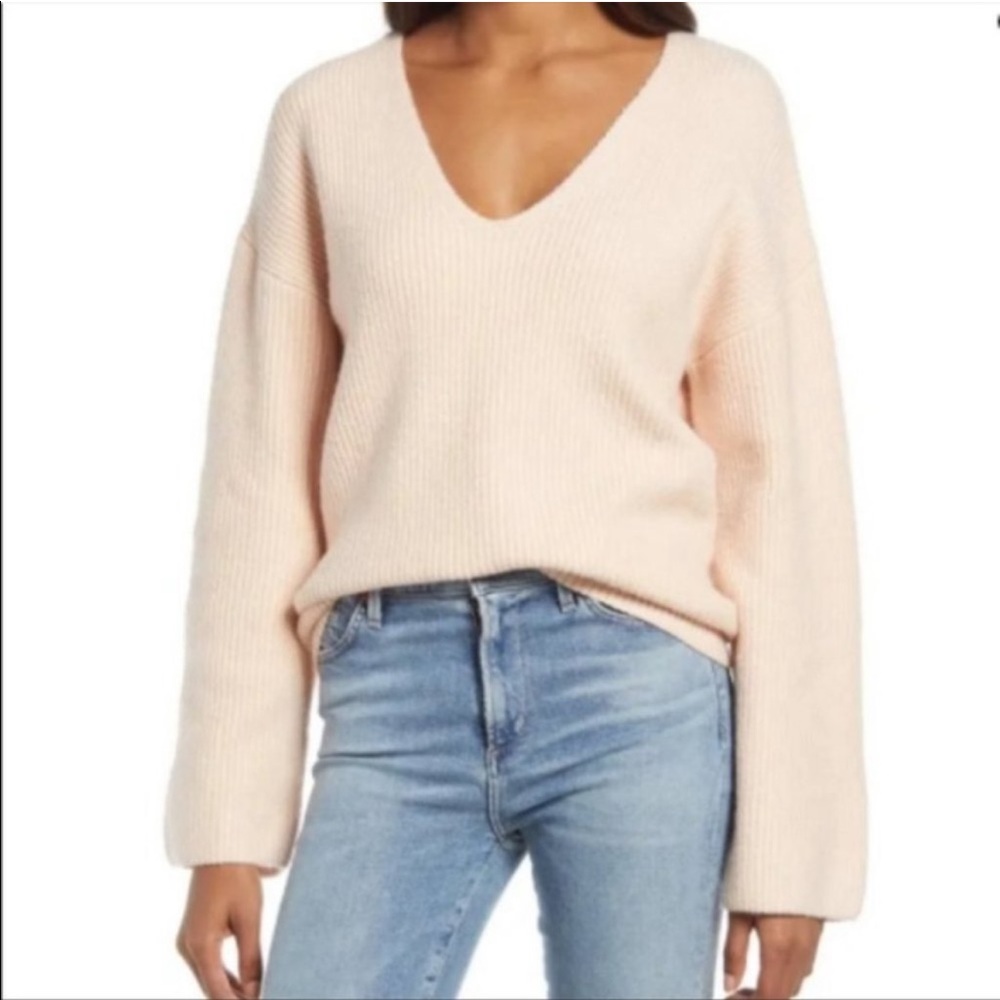 Treasure & Bond ribbed v-neck pink cozy sweater